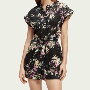 SCOTCH & SODA LINEN ALL-IN-ONE- ASTER BLACK ROMPER